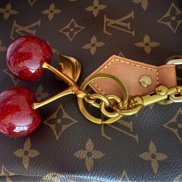 Elegant Gold and Red Cherry Keychain - Picture 3 of 3